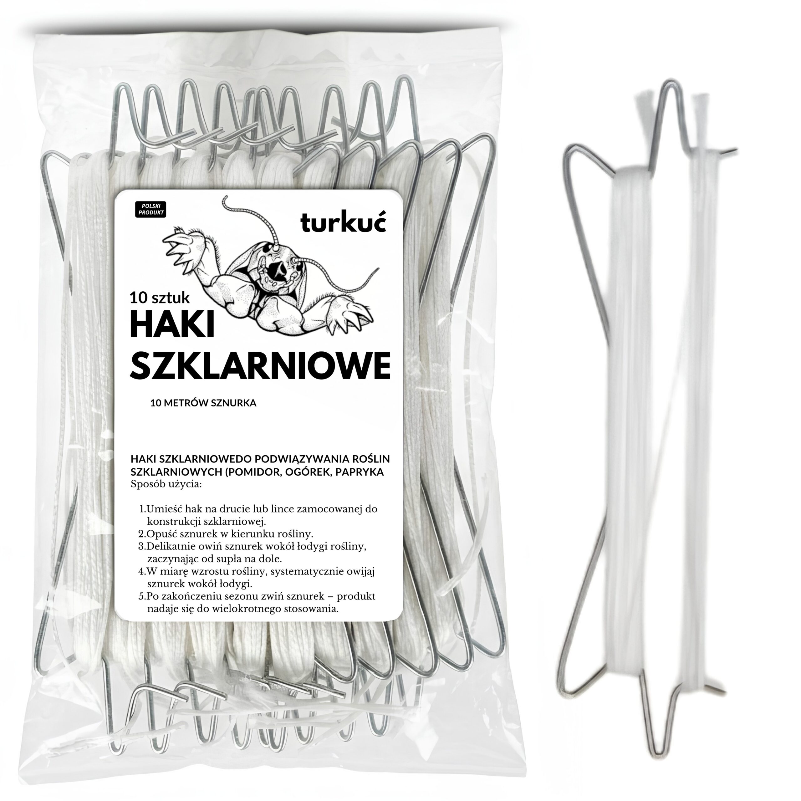 Haki Szklarniowe 10m Sznurka – Profesjonalny System Podtrzymywania Upraw (Zestaw 50 szt.) - obrazek 2