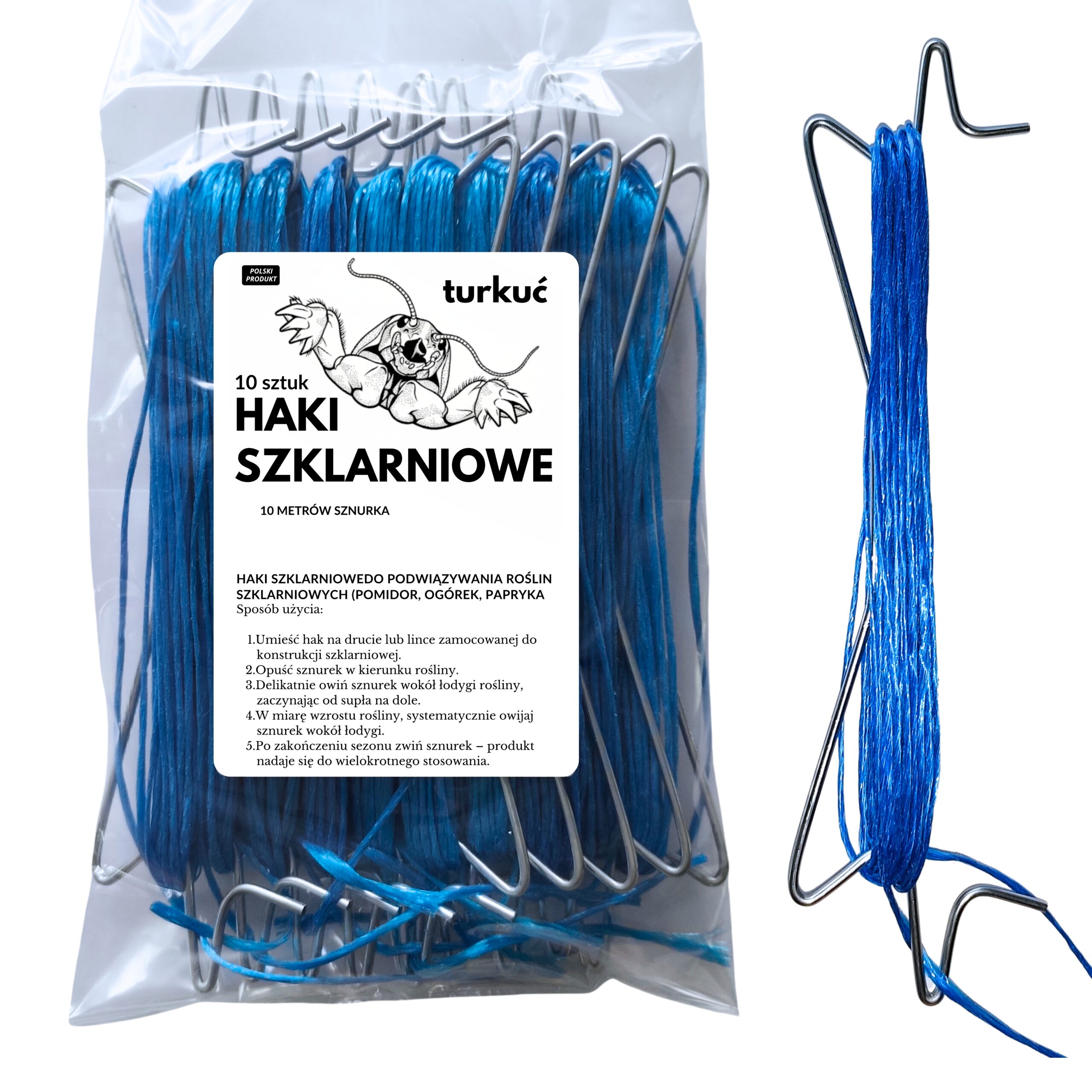Haki Szklarniowe10m Sznurka – Profesjonalny System Podtrzymywania Upraw (Zestaw 10 szt.) - obrazek 3